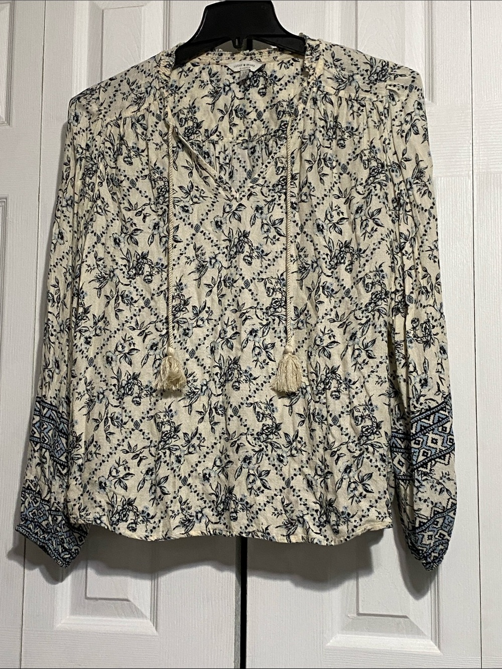 Lucky Brand floral smock top shirt size LARGE